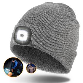 Bonnet LED Unisexe Rechargeable par USB – Gris