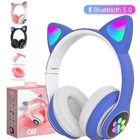 Casque stéréo Bluetooth sans fil oreilles électroluminescents avec support carte TF