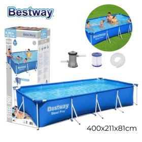 Ste-el Pro Piscine Rectangulaire Avec Pompe Filtrante 400 x 211 x 81 cm Bestway