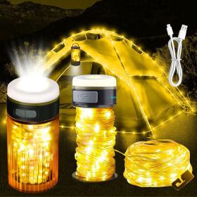 Lampe de Camping Enroulable avec Guirlande Lumineuse 15m – مصباح تخييم محمول وقابل للشحن