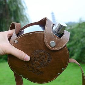 Flas-que Métallique Portable 1200ml en Acier Inoxydable 18/8 avec Étui en Cuir pour Activités Extérieures