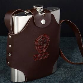 Flas-que Métallique Portable 1800ml en Acier Inoxydable 18/8 avec Étui en Cuir pour Activités Extérieures