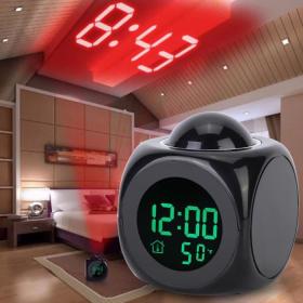 Horloge numérique de Projection LCD à LED, alarme vocale, fonction Snooze, thermomètre